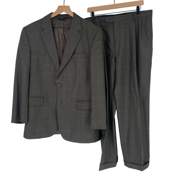 Jos. A. Bank 1905 Wool Suit Men's 42R Gray Windowpane Blazer Pants 36x28 Classic